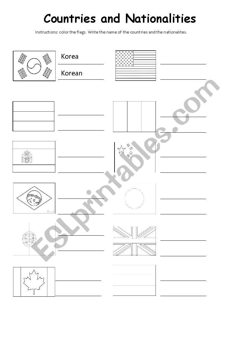 Countries and Nationalities worksheet