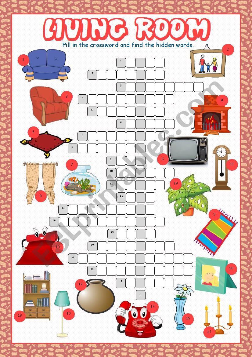 Living Room Crossword Puzzle worksheet