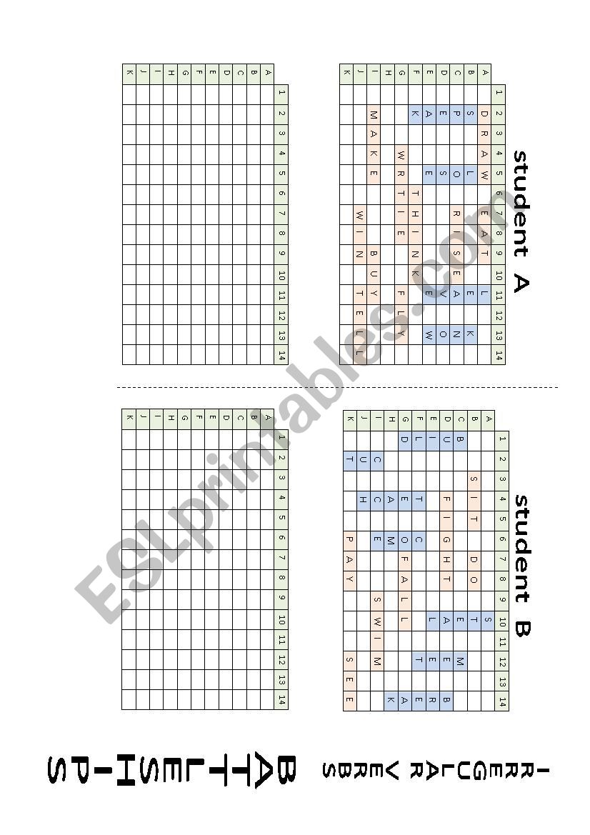 Irregular verbs BATTLESHIPS worksheet