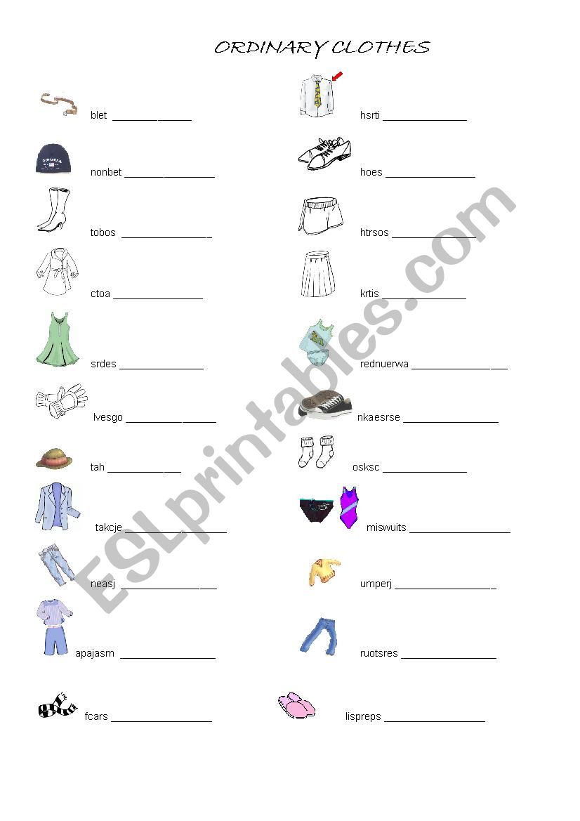 clothes worksheet