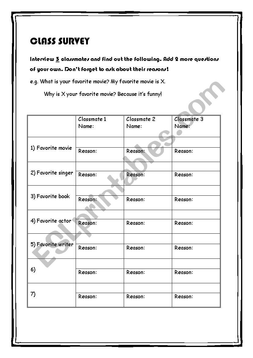 Possessive Adjectives - Class survey
