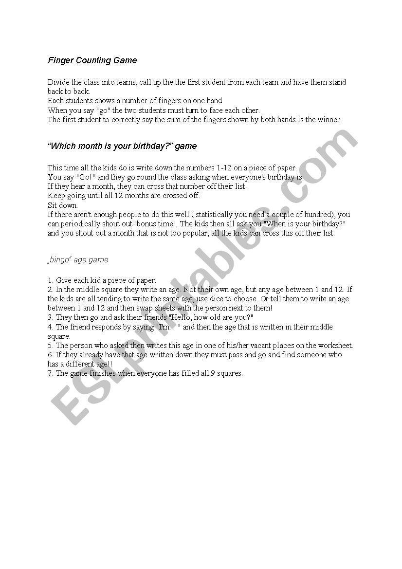 English games - 