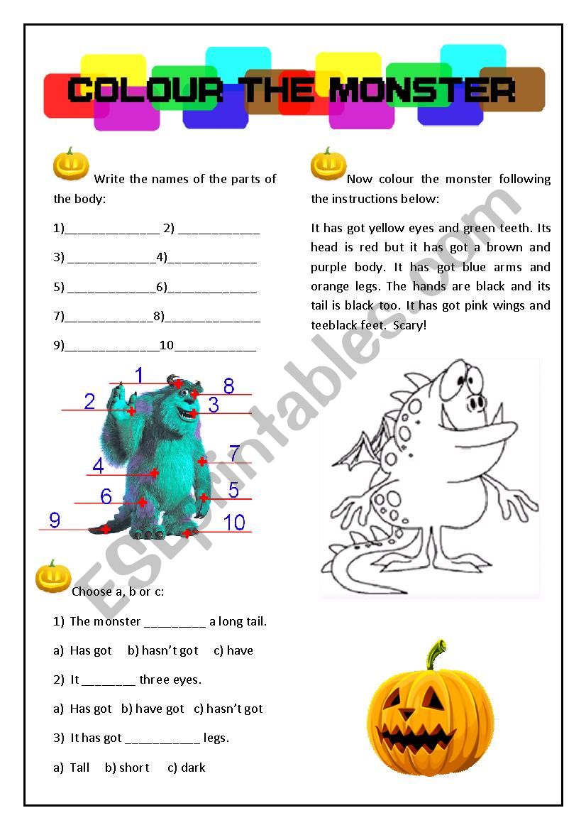Colour the monster- Halloween worksheet