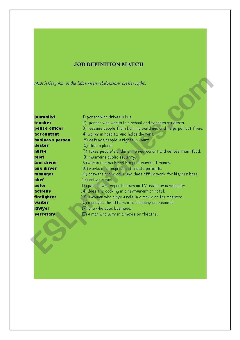 Jobs worksheet