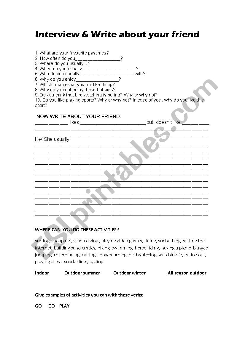 Interview worksheet