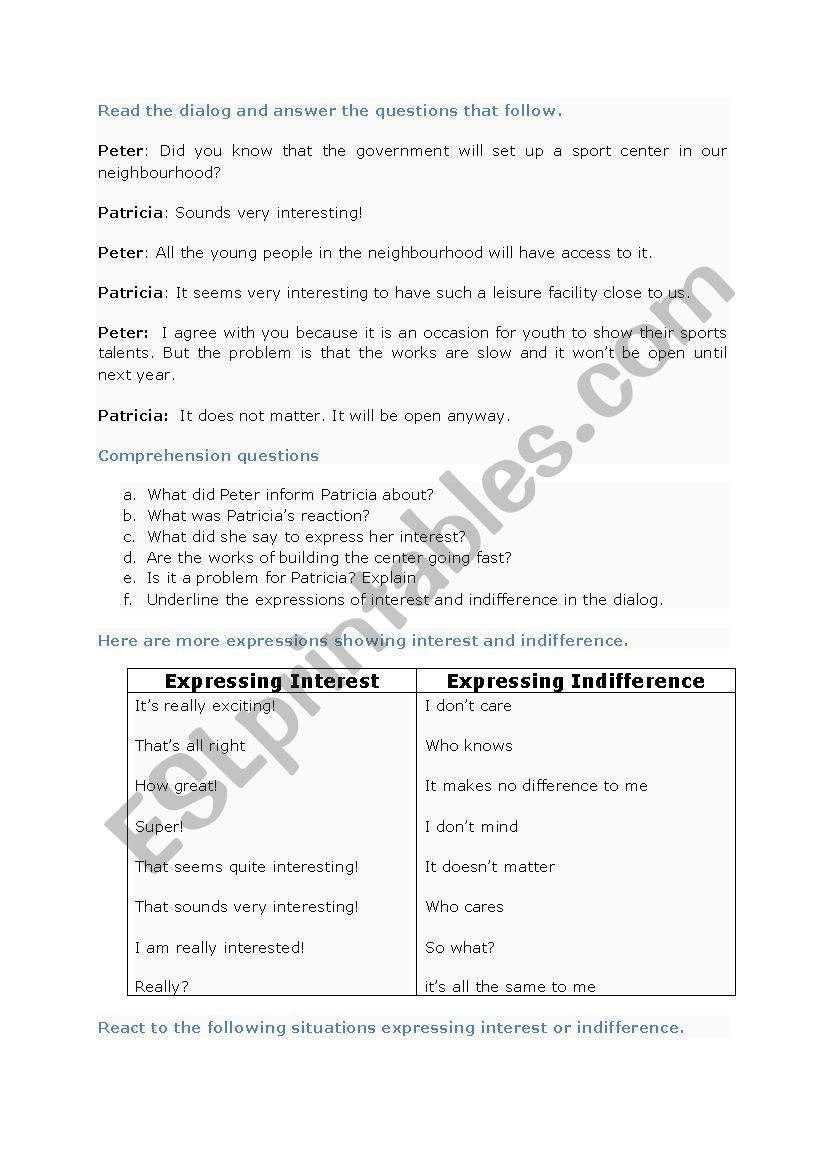 Conversation worksheet