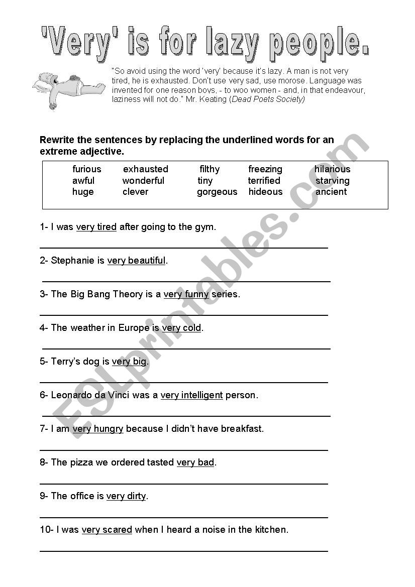 Very is for lazy people worksheet