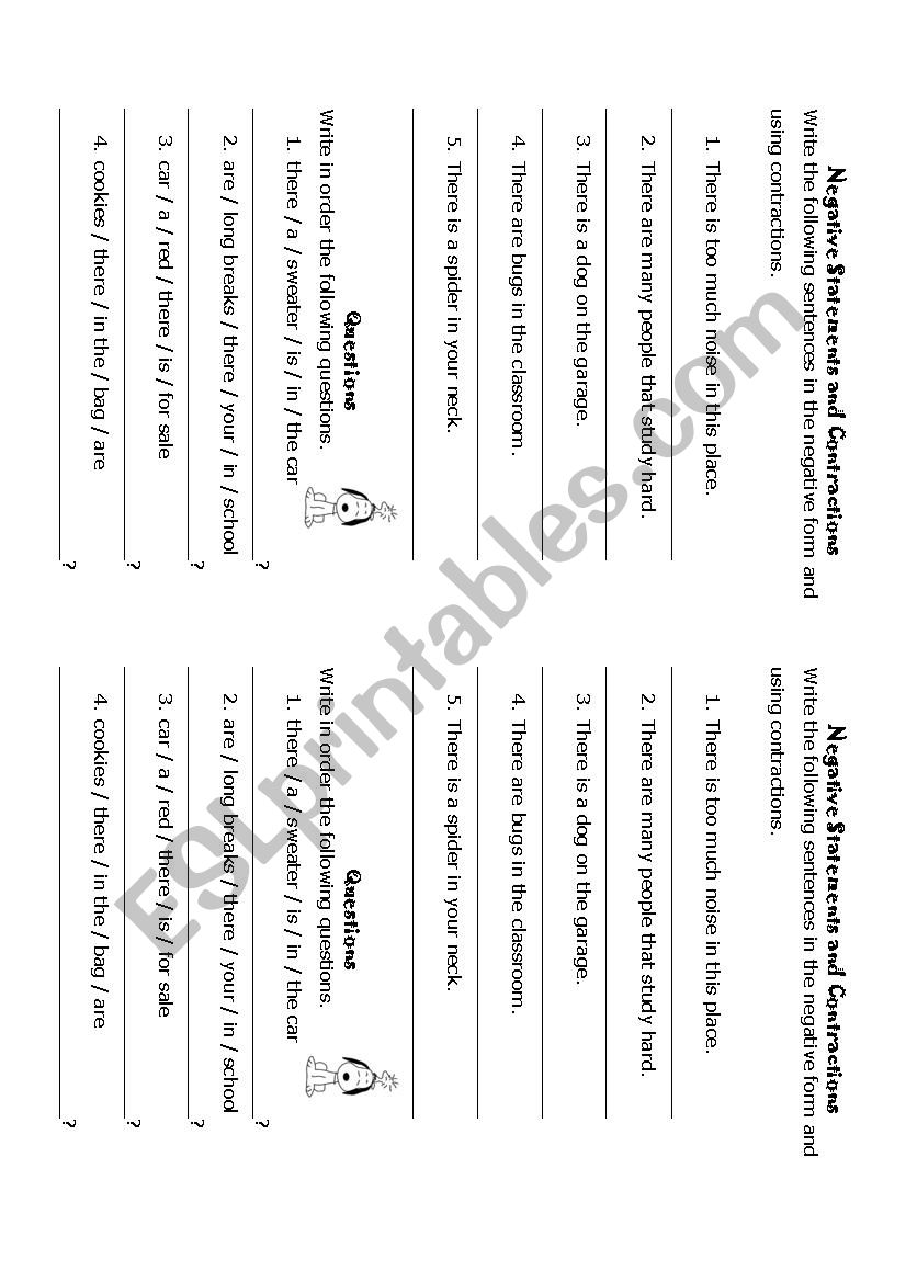 Contractions Negatives worksheet