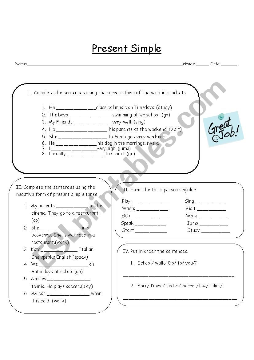 present simple  worksheet