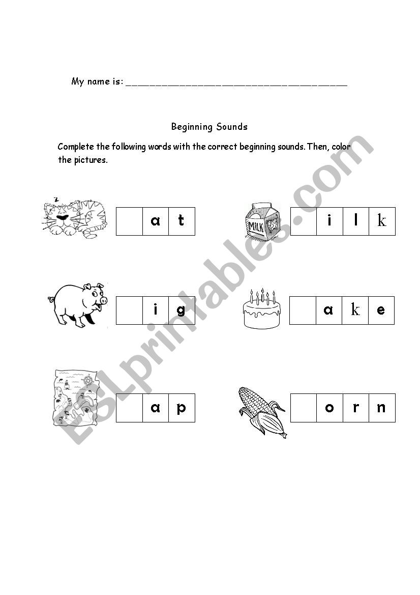 Beginning letters 1 worksheet