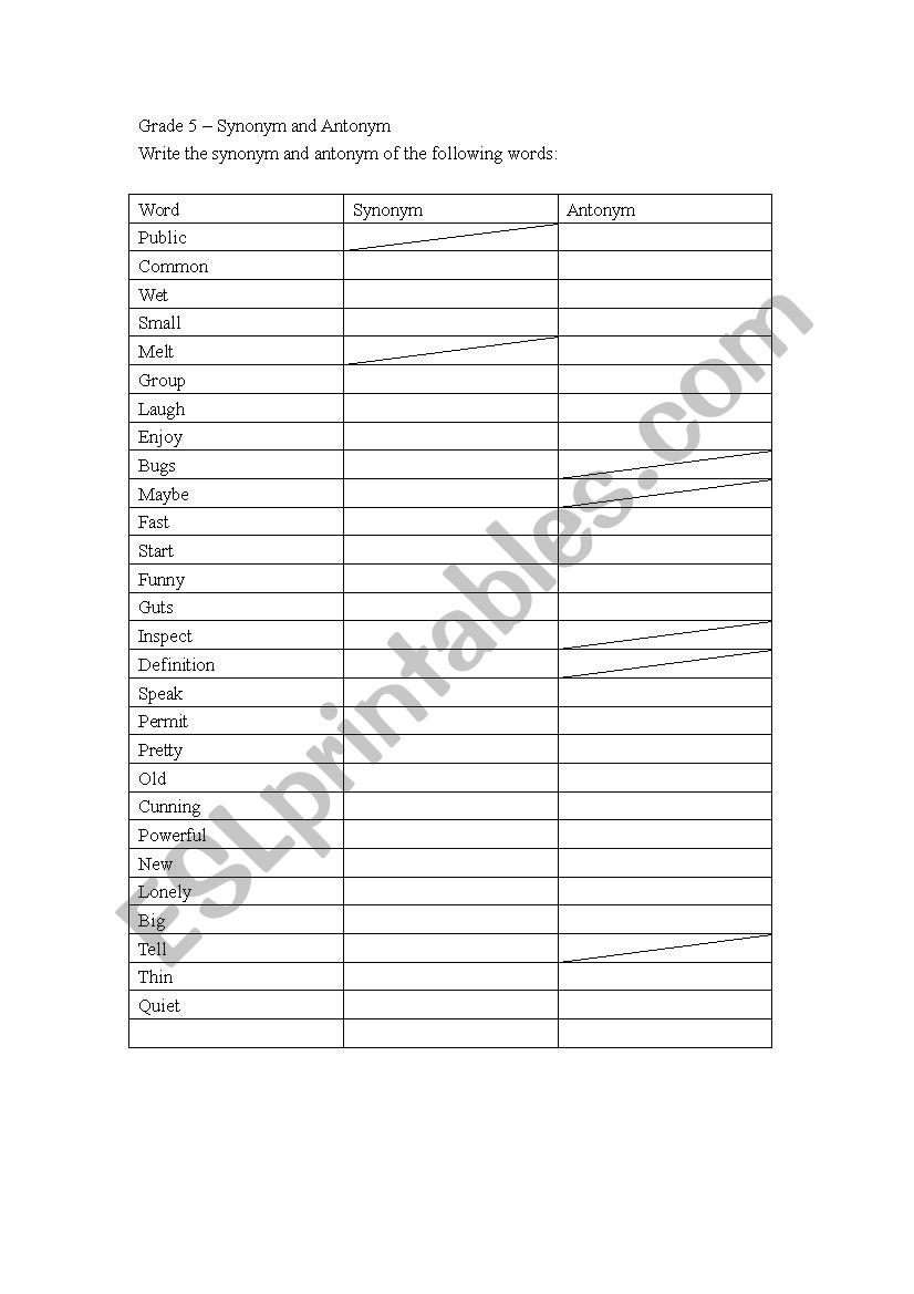 synonym and antonym worksheet worksheet