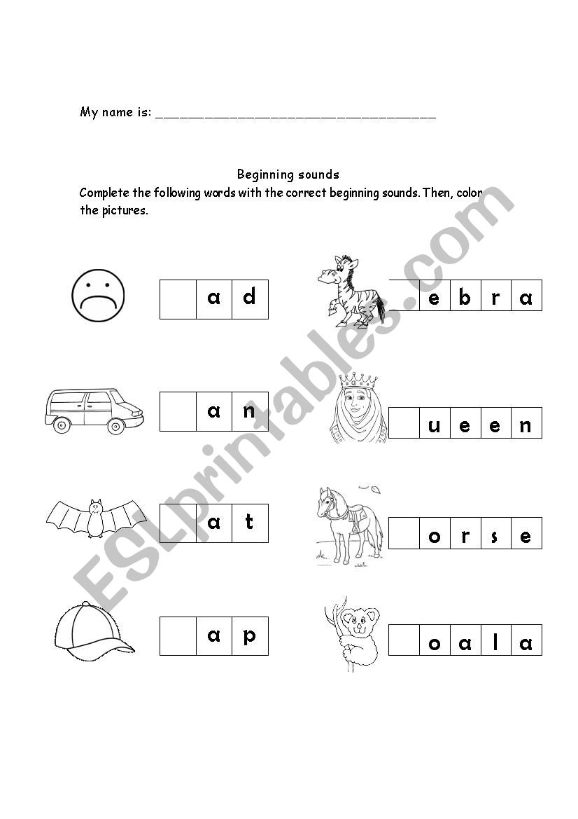 beginning sounds 2 worksheet