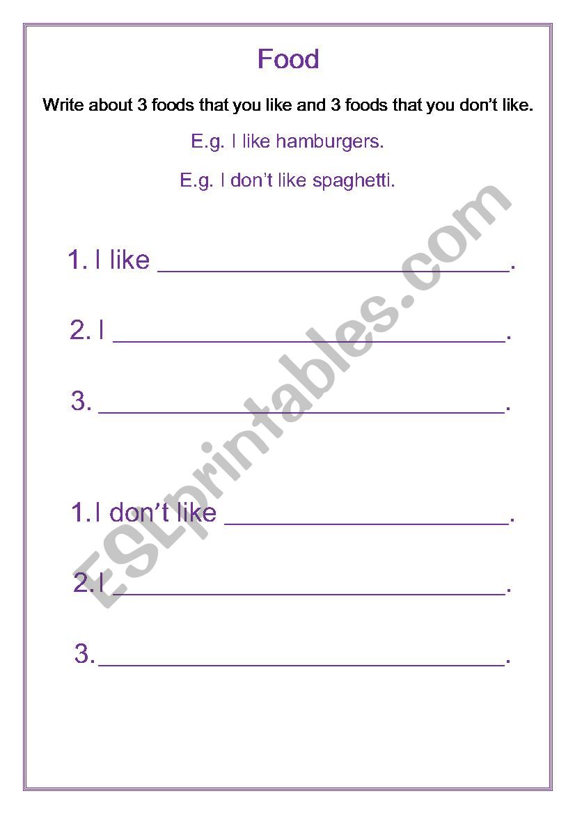 Food worksheet