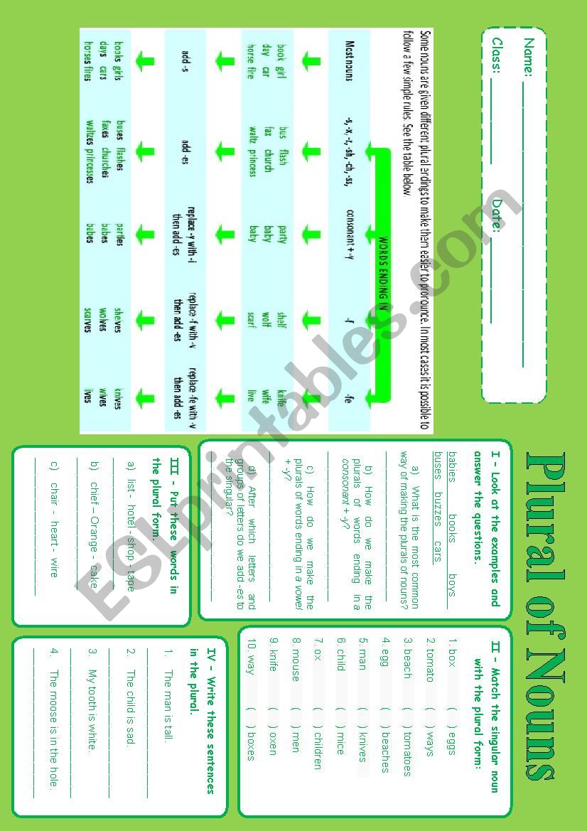 PLURAL OF NOUNS (REGULAR AND IRREGULAR) 