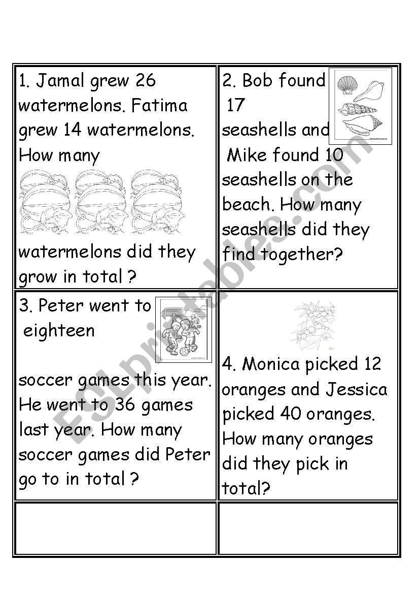 fun Math word problems cards for kids with animal body parts vocab