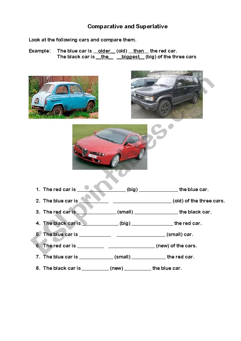 Worksheet Comparative and Superlative with cars