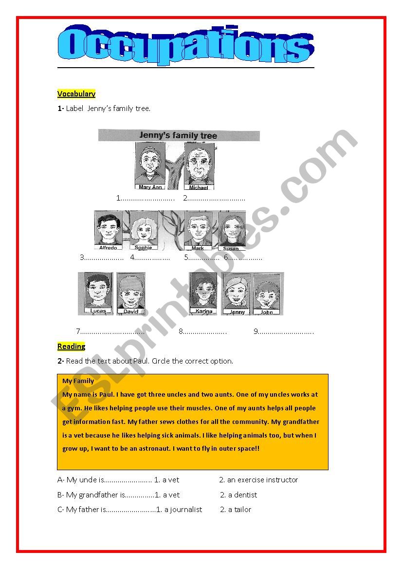 Occupations worksheet