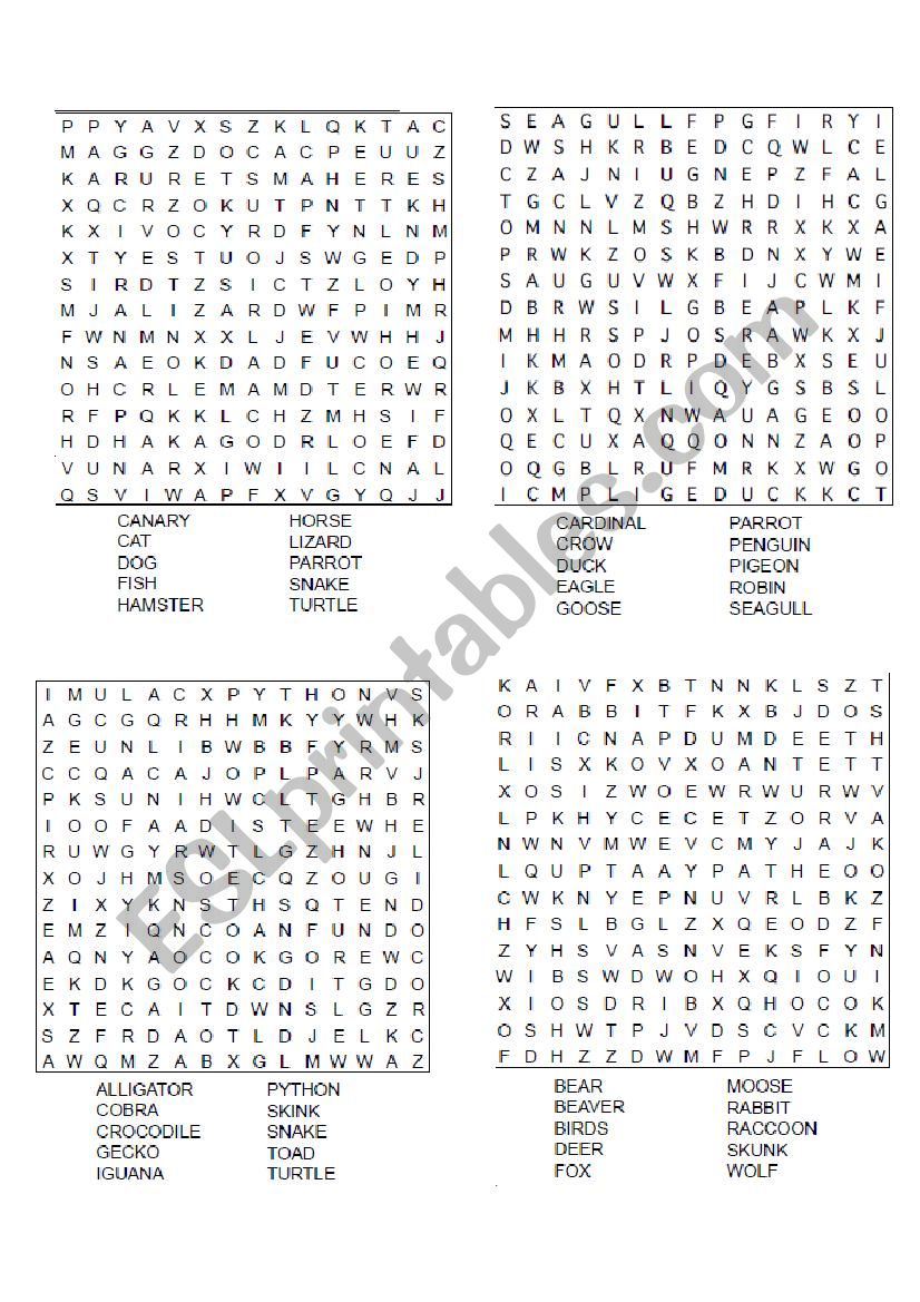 Animals Wordsearch worksheet