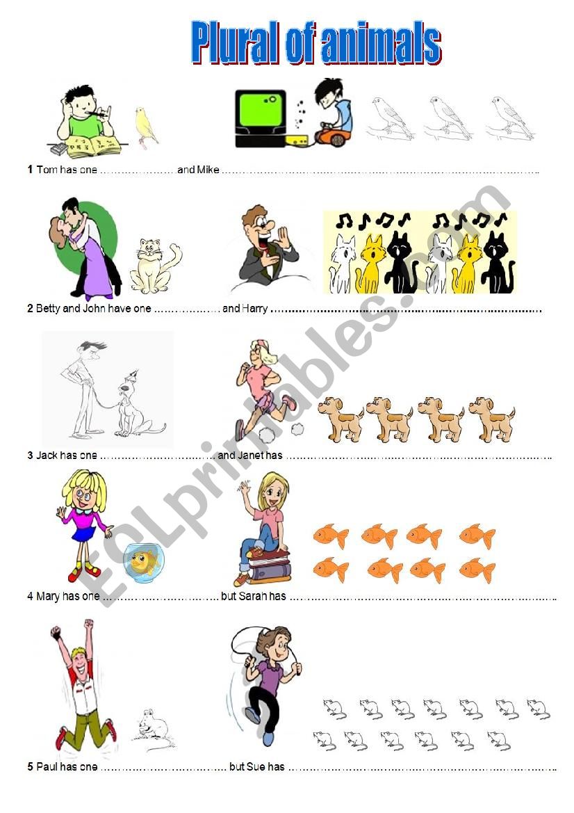 Plural of animals worksheet