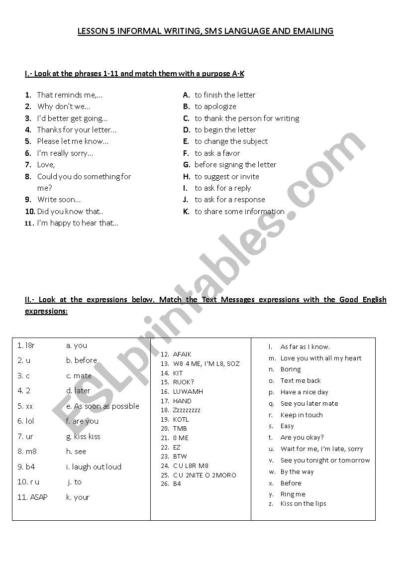 INFORMAL WRITING worksheet