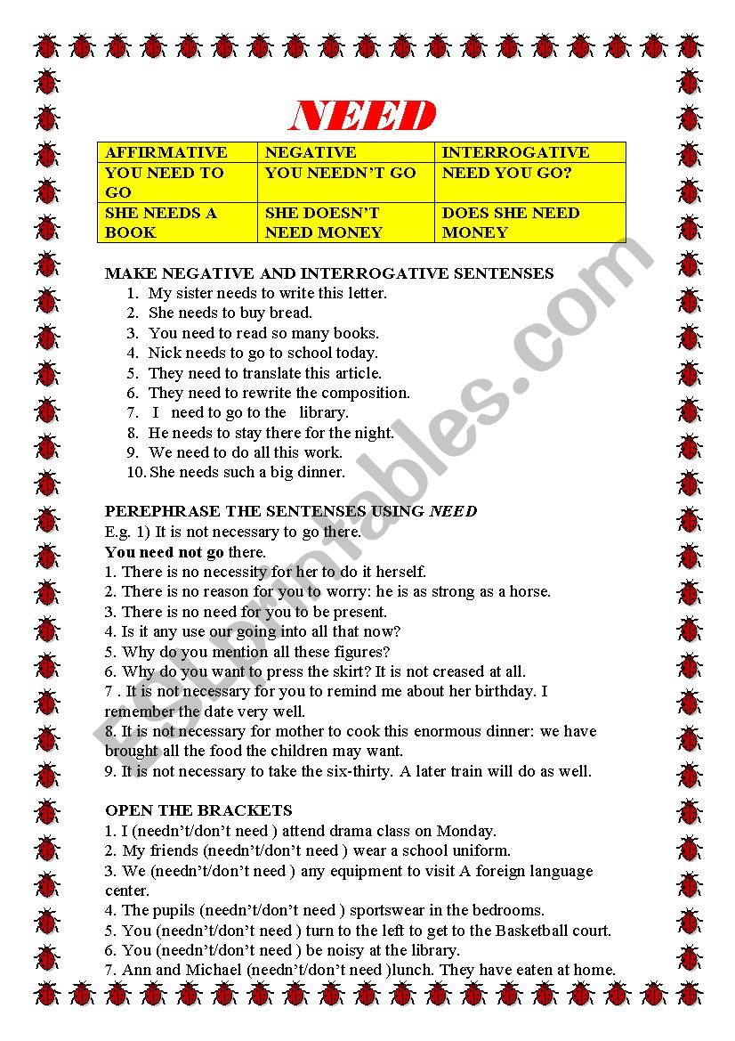 MODAL VERB NEED worksheet