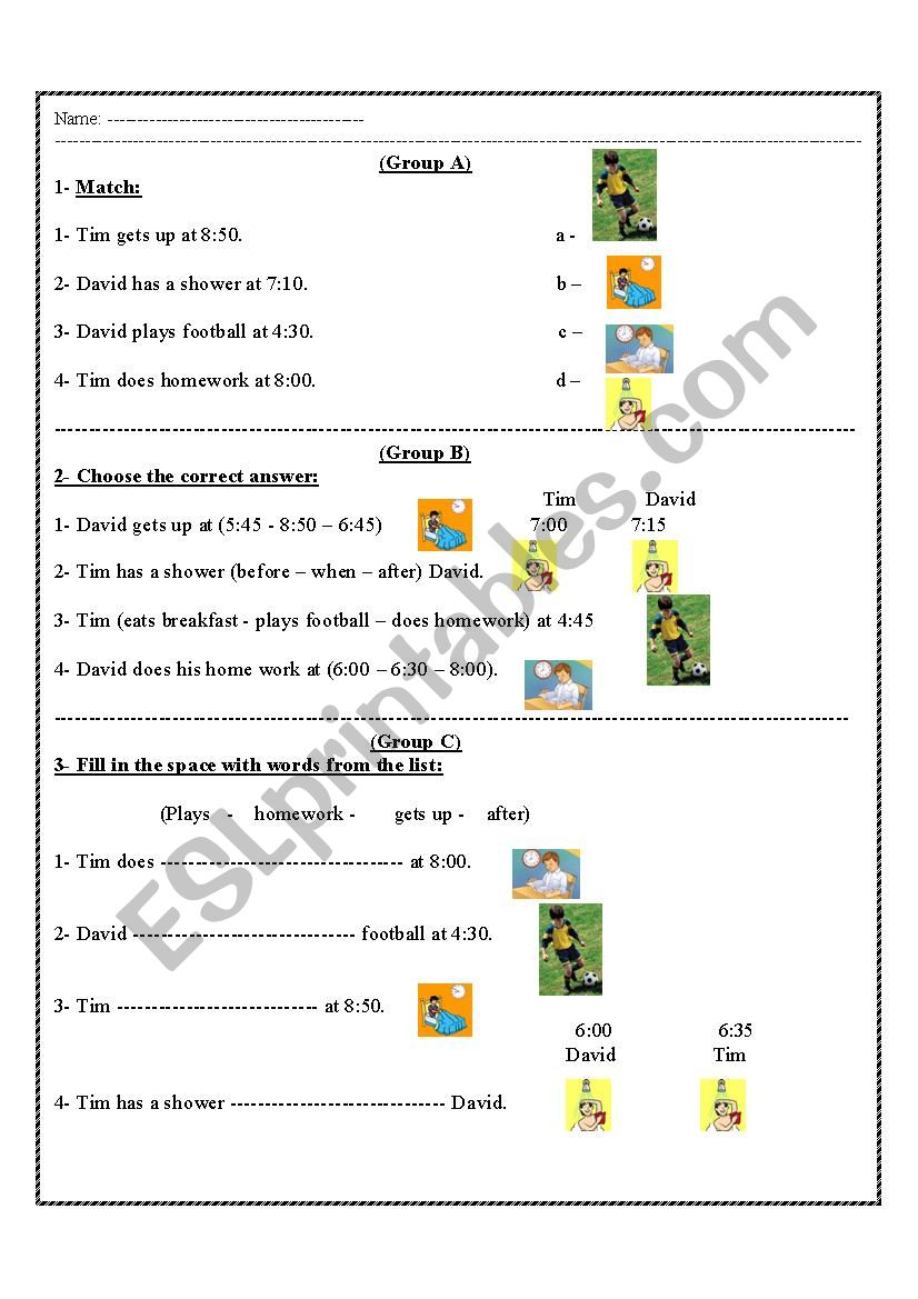 daily activities worksheet