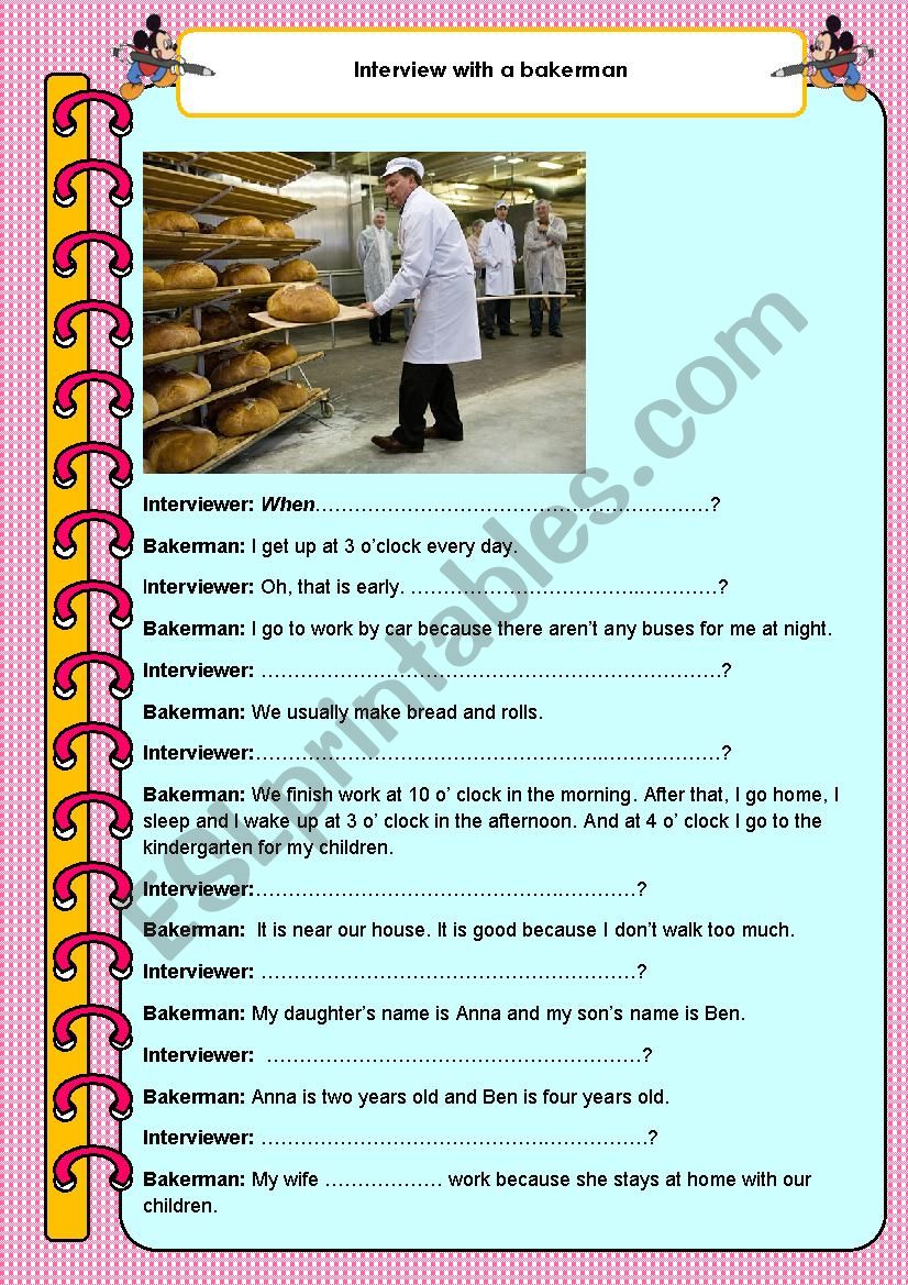Interview with a Bakerman worksheet