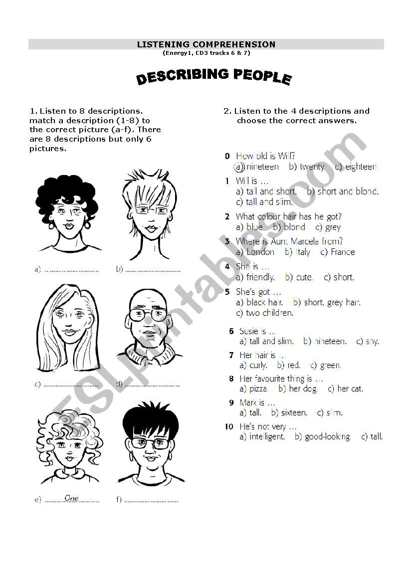 Physical Descriptions worksheet