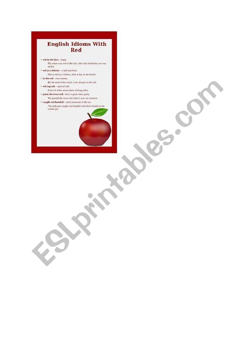 idioms with red worksheet idioms with red worksheet