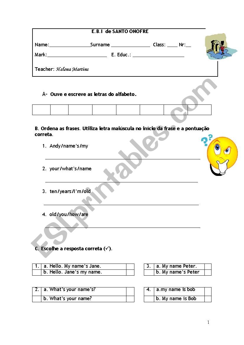 A beginner test for Portuguese students