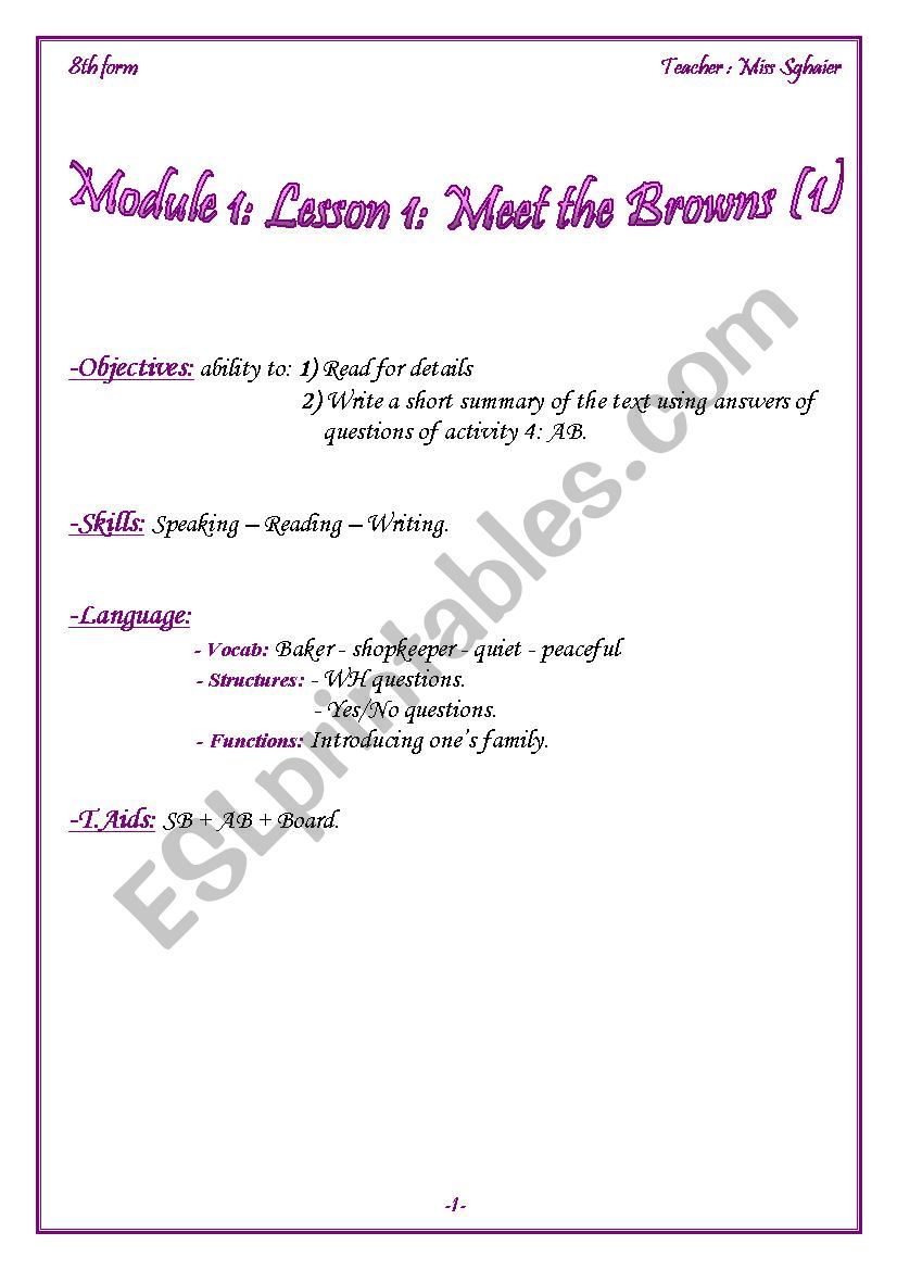 meet the browns worksheet