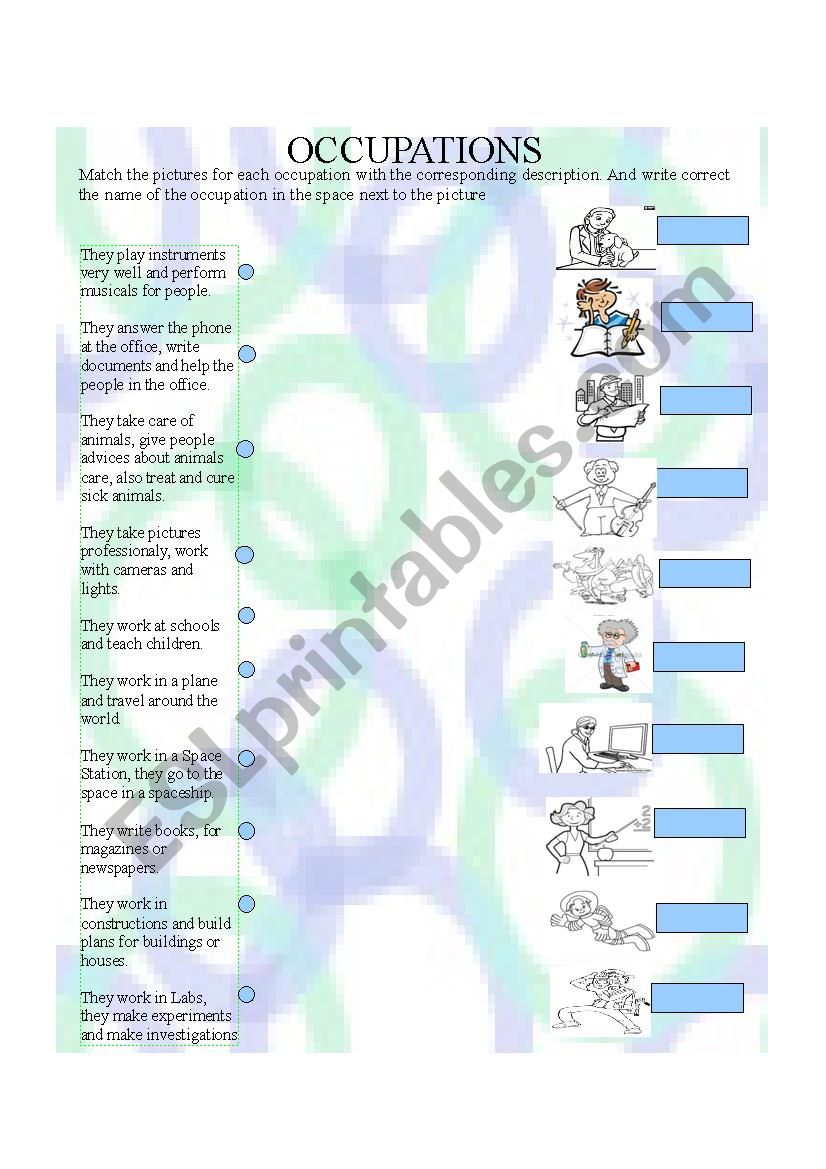 occupations match worksheet