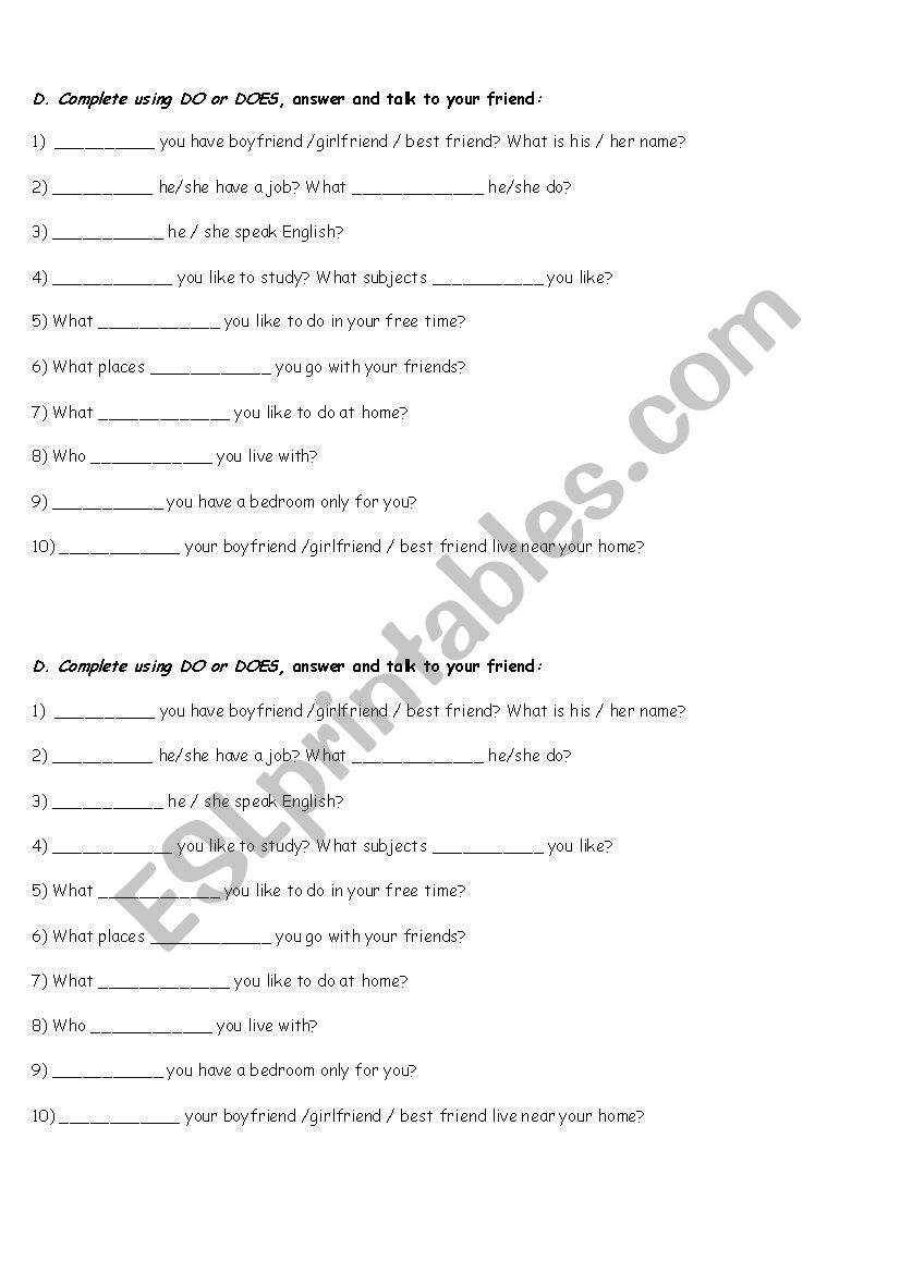 Do Does worksheet