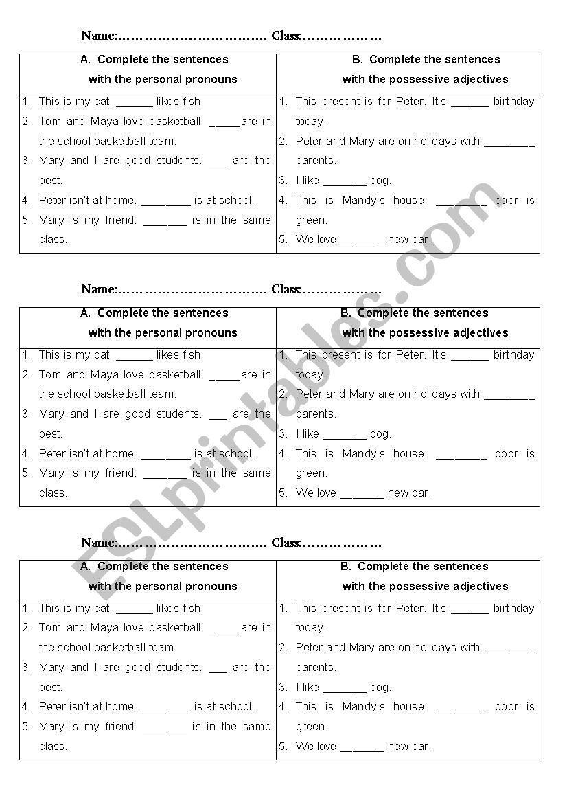 Elementary test, personal pronouns, possessive adjectives, questions, writing a letter