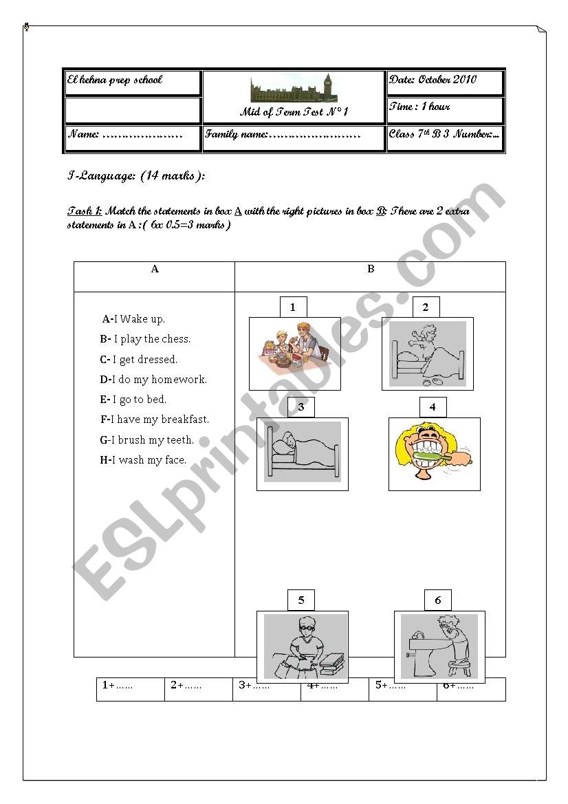 mid of term test n1 7th form worksheet