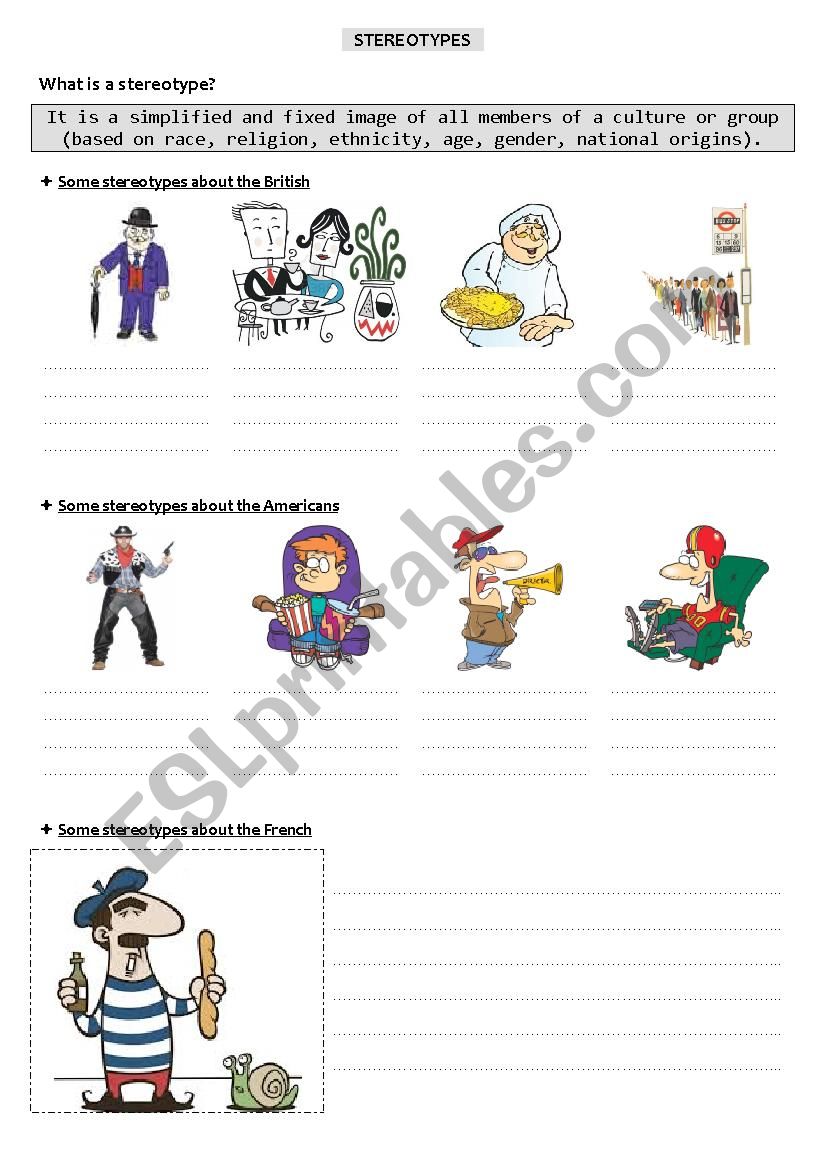 Stereotypes worksheet