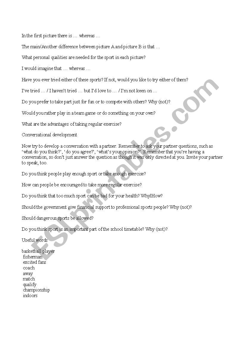 sport pictures worksheet