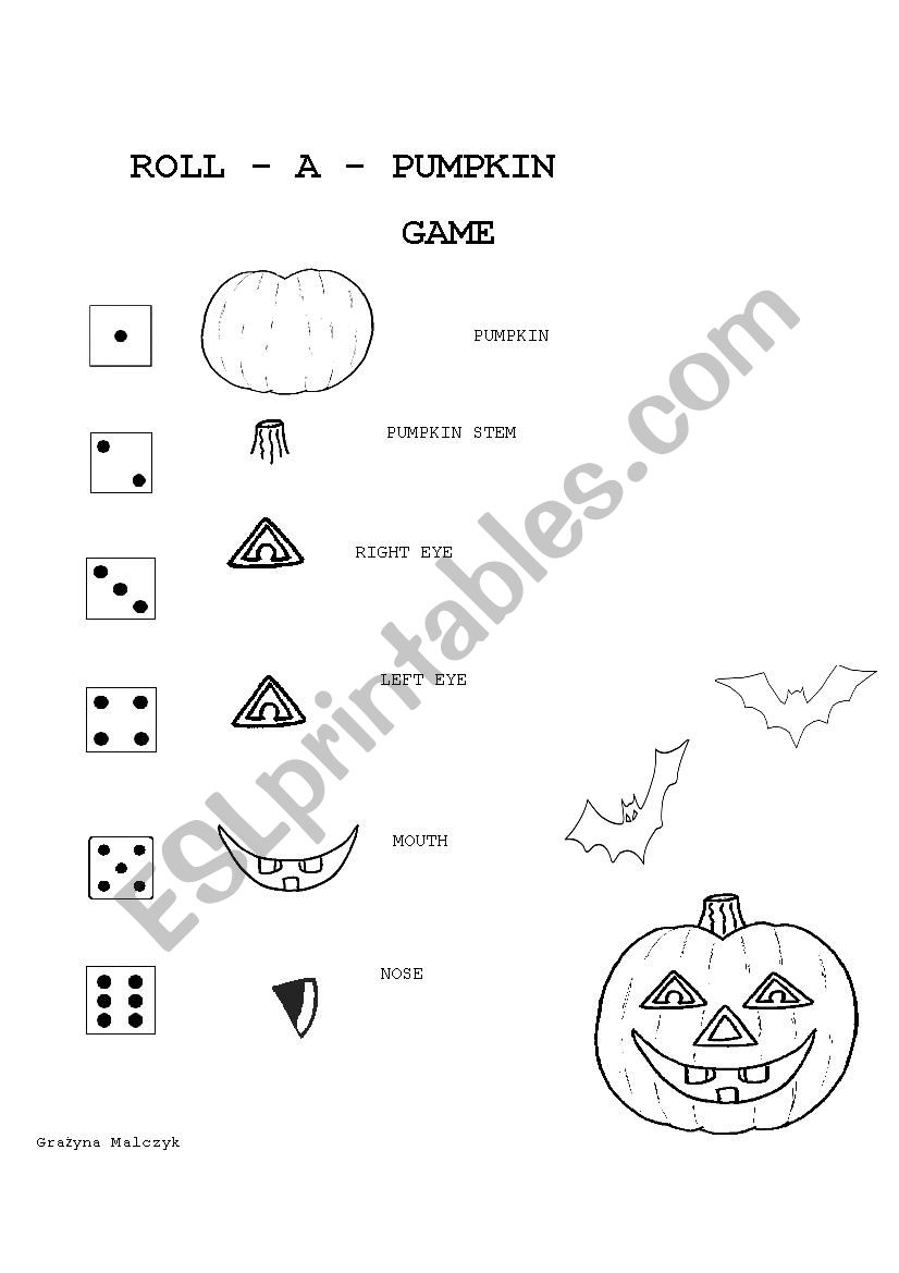 Roll-a-pumpkin game worksheet