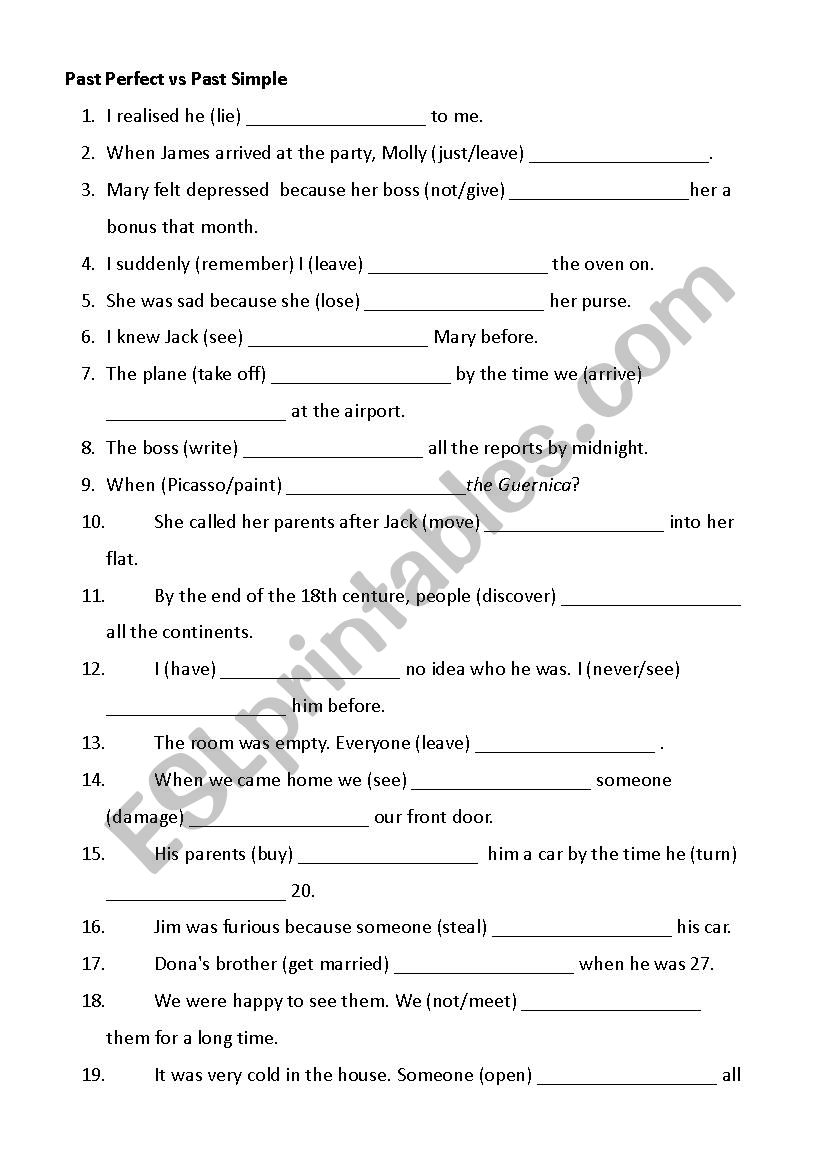 Past Perfect vs Past Simple worksheet