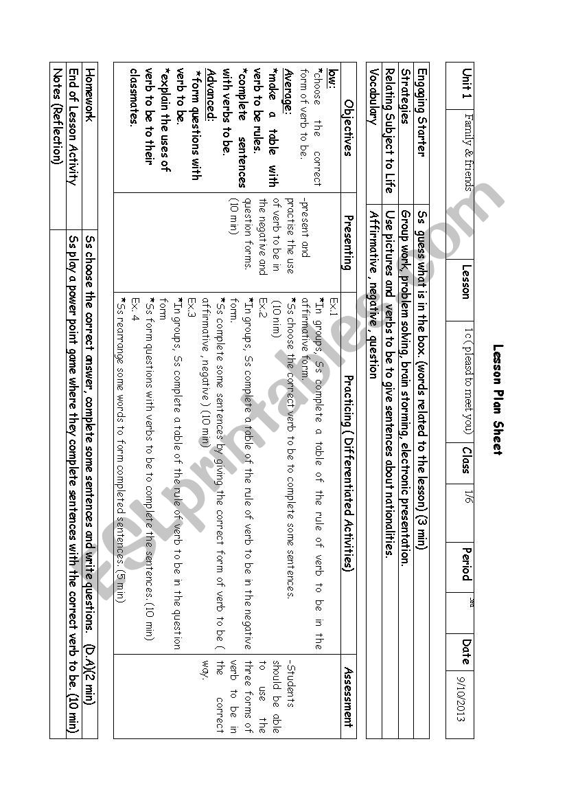 verbs to be (simple present) worksheet