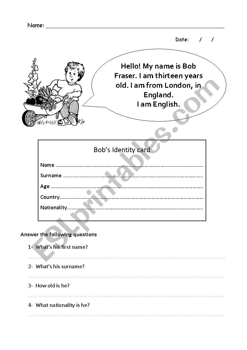 Bobs identity card worksheet