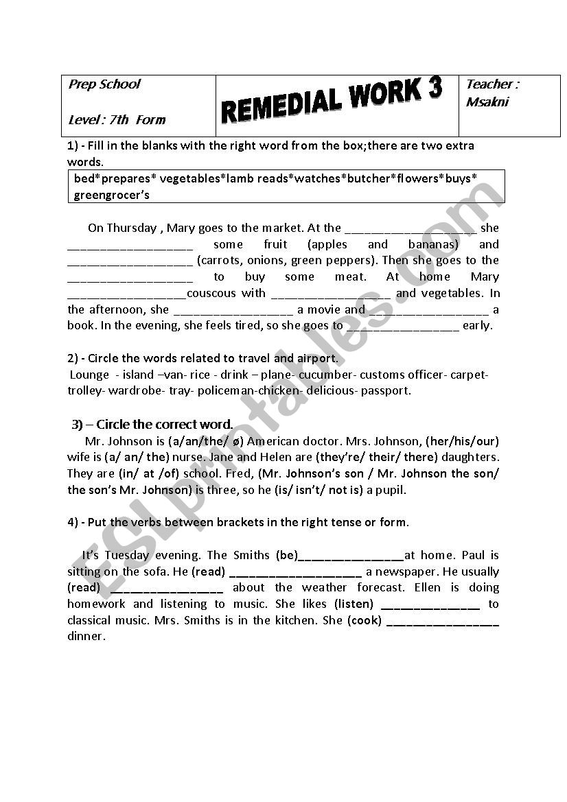 review module 3 7th form worksheet