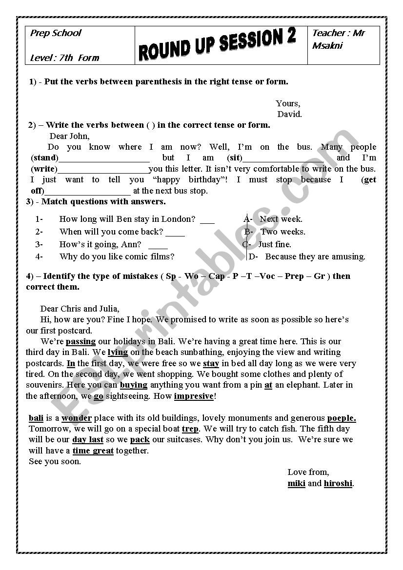 round up session 7th form worksheet