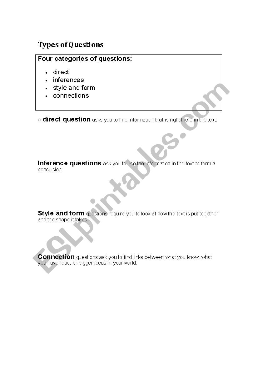 Question types worksheet