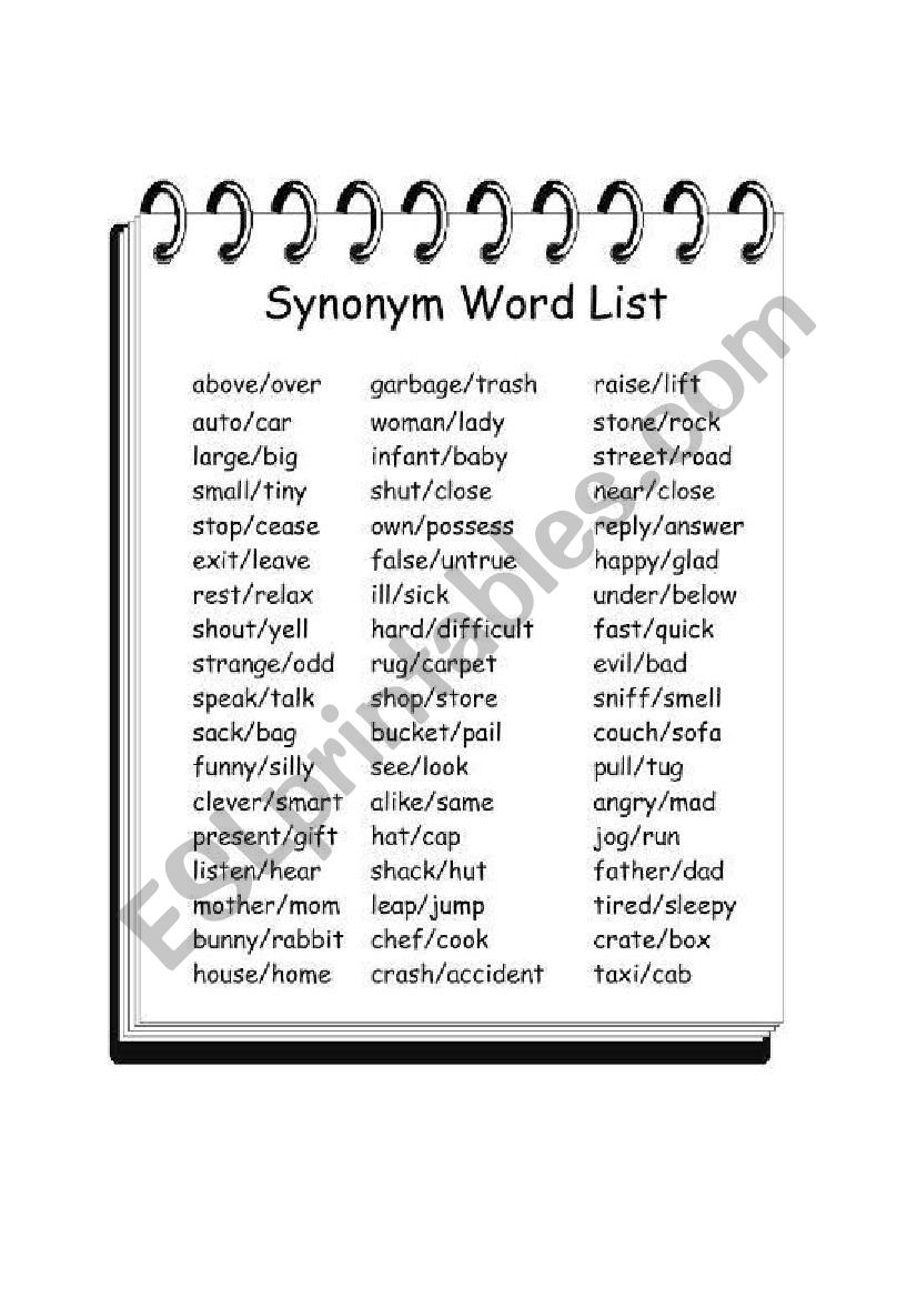 synonyms worksheet