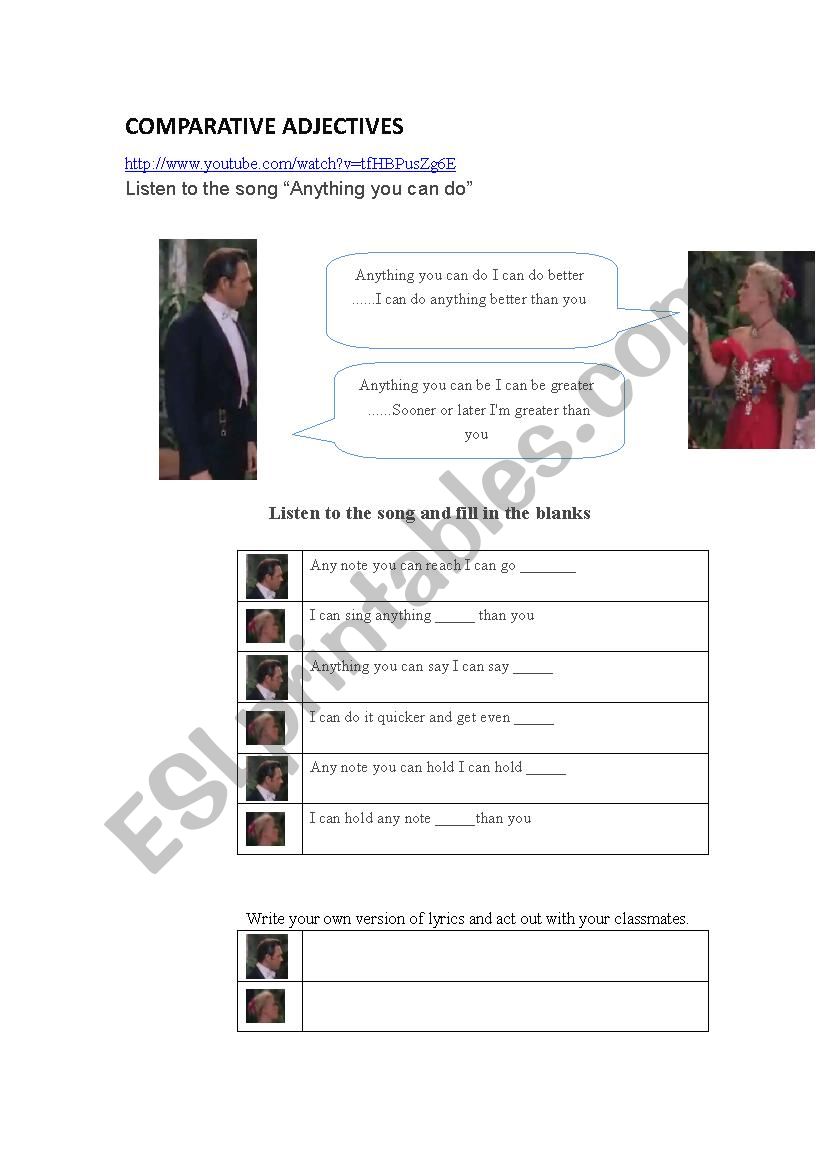 Anything you can do worksheet