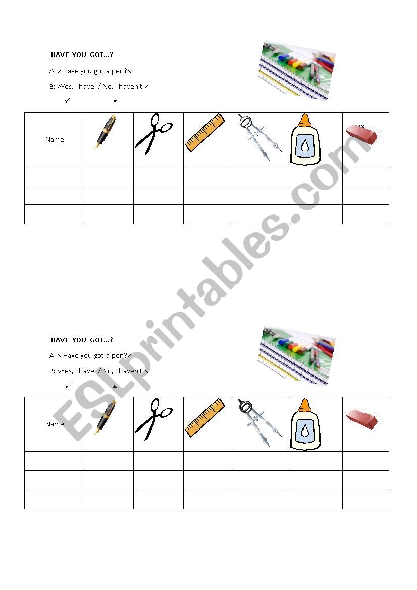 Have you got a pen? worksheet