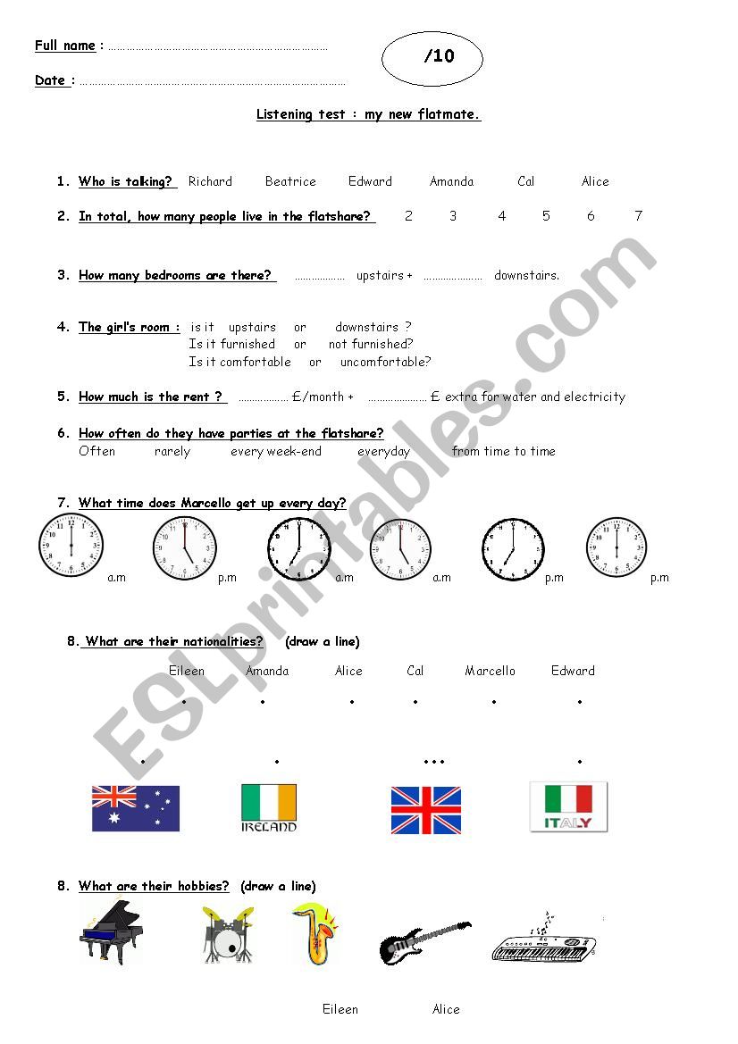 My new flatmate: listening test.