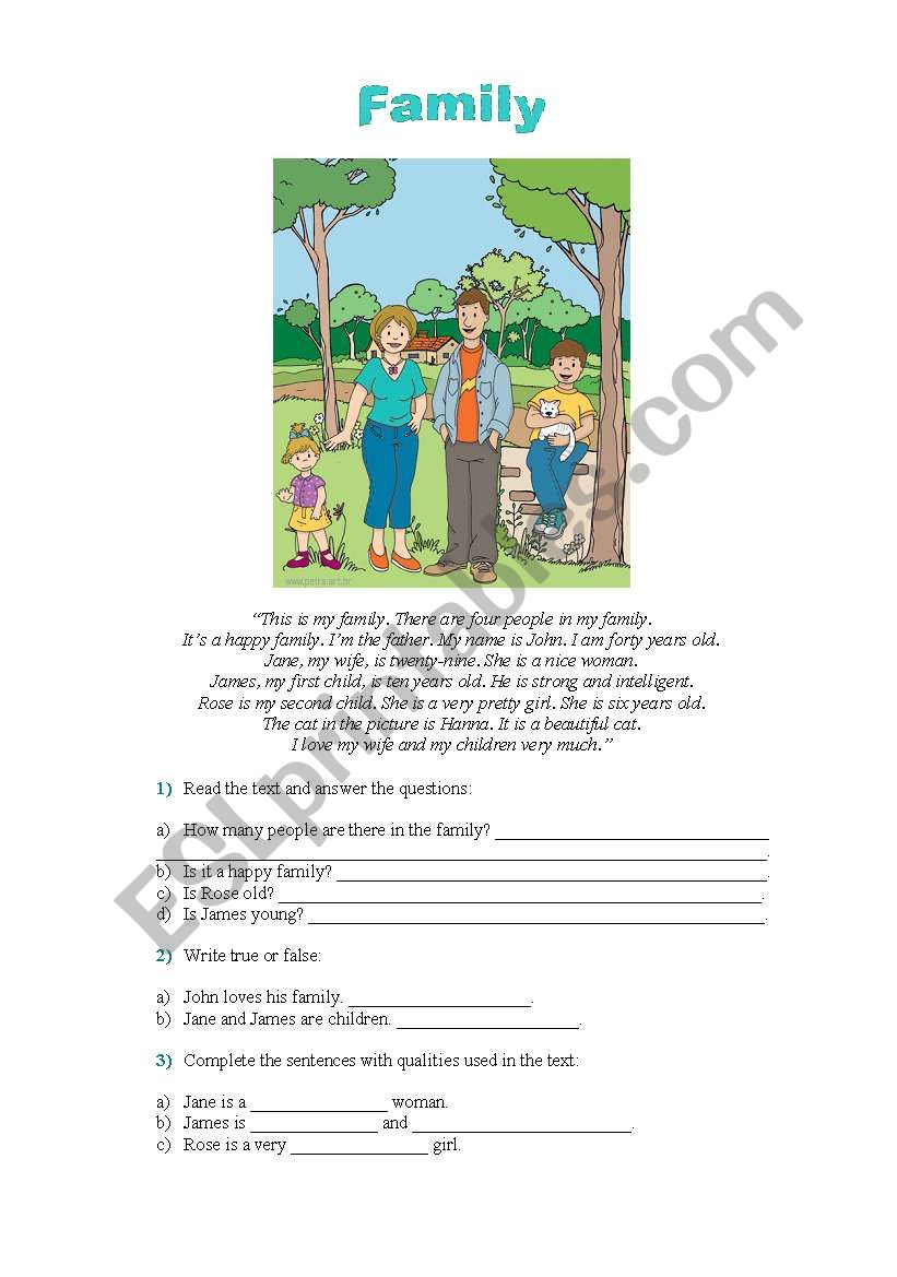 Family of John worksheet