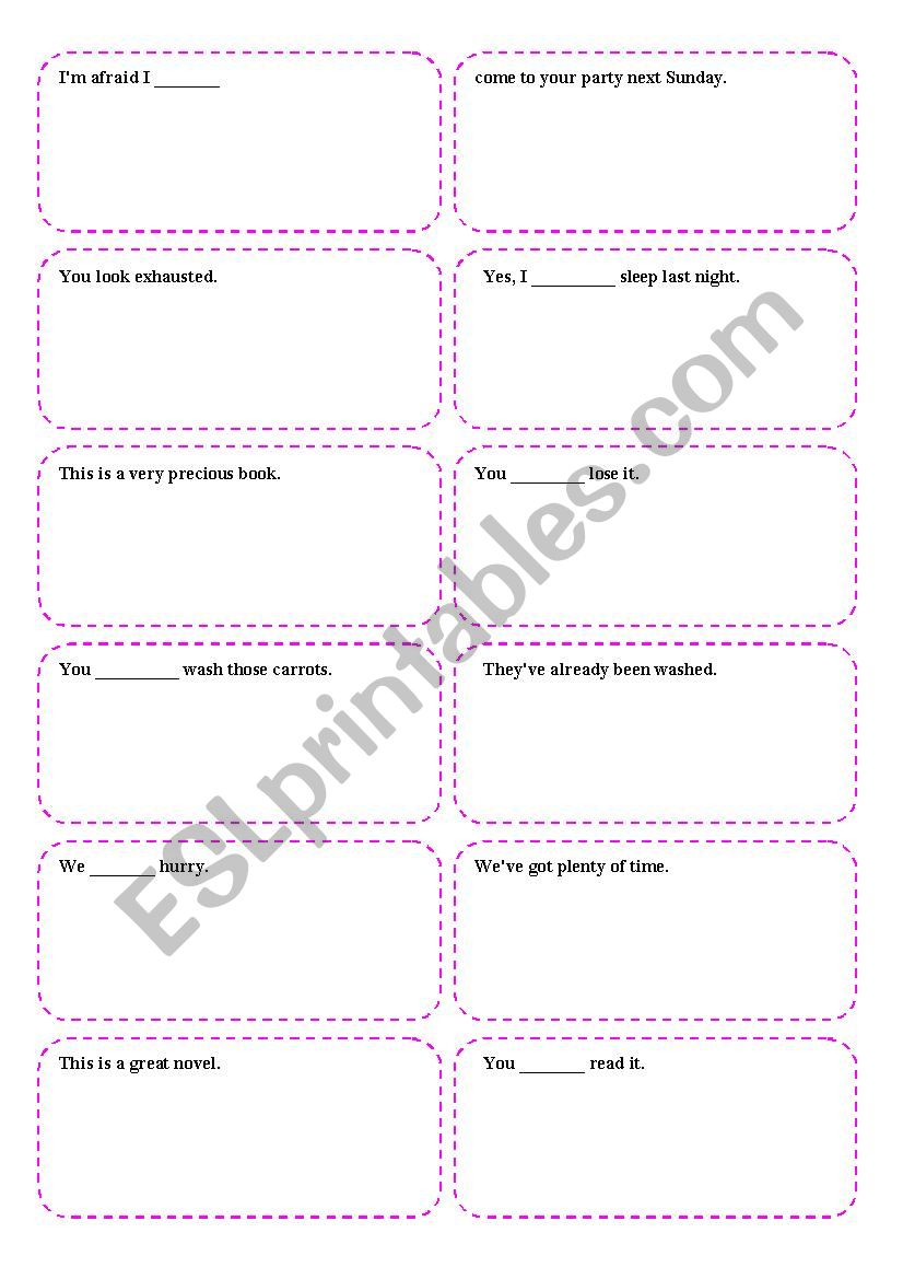 Modal verbs game worksheet